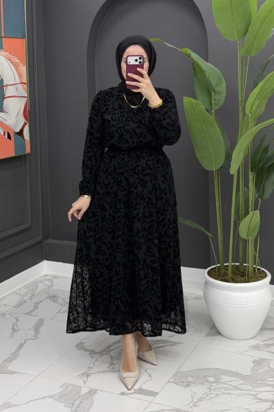 Dantel detaylı elbise-Siyah