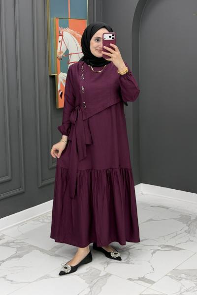 Gülseli elbise mürdüm