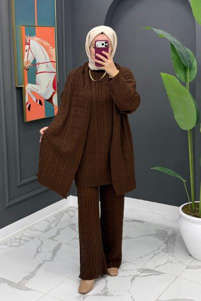 Neva Atkılı Triko Takım -  Kahve