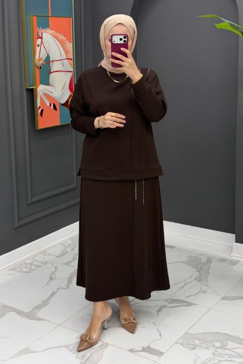 Piraye Etekli Takım - Kahve 