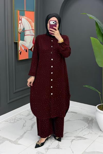 Sena Taşlı Takım - Bordo