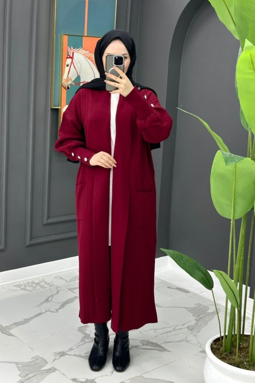 Yade Uzun Hırka - Bordo 