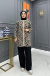 Leopar Desenli Hırka - Vizon 