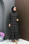 Çıtır Desen Elbise - Siyah 
