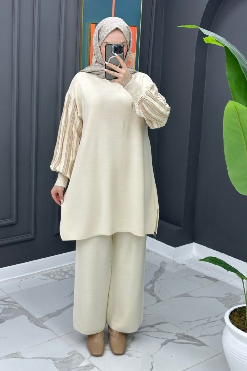 Merve Triko Takım - Krem 