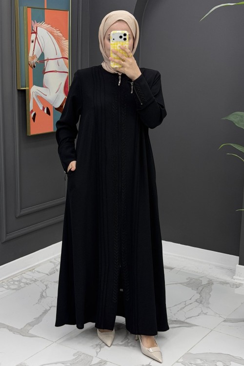 Taş Detaylı Tasarım Ferace-Siyah