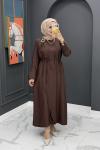 Dilşah Tokalı Elbise - kahve 