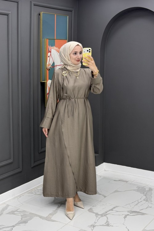 Dilşah Tokalı Elbise -  vizon 