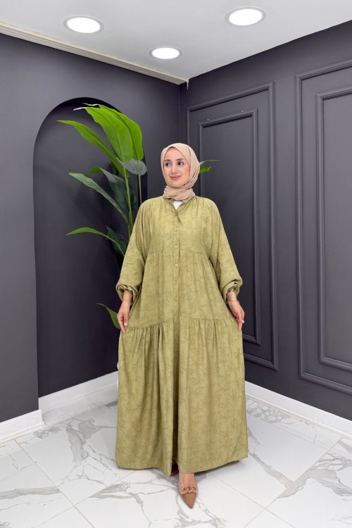 Gökçe Desenli Elbise- Yeşil 