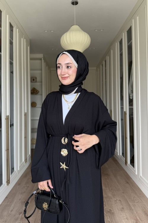 NEFİSE UZUN BROŞLU TAKIM - SİYAH 