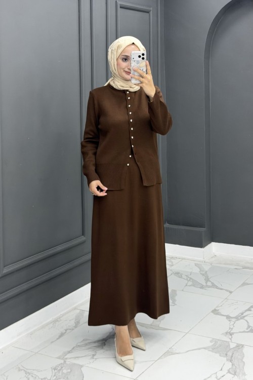 Feyza Triko Etekli Takım - Kahve